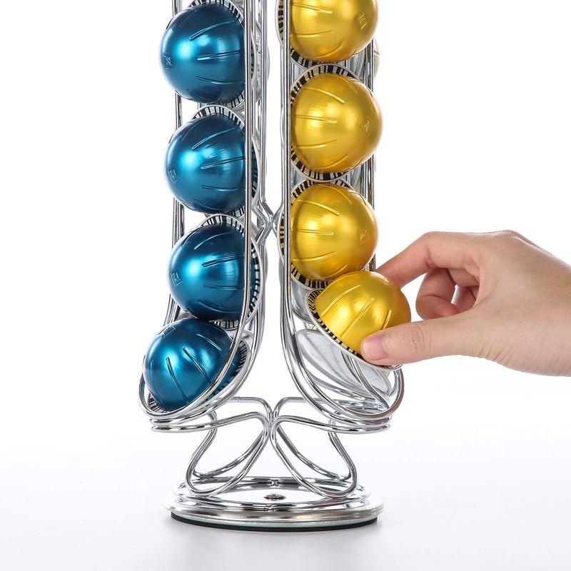 Flagship Coffee Pod Holder 360-Degree Rotatable Nespresso Vertuoline VertuoPlus Capsules Coffee Pods Capsules Stand Storage Rack Single Serve, Silver Metal(20 Pods) - Image 3